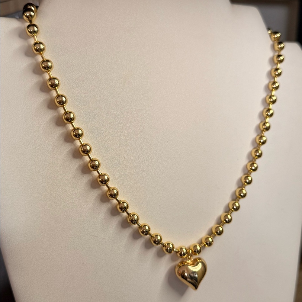 Gold Beaded Heart Necklace